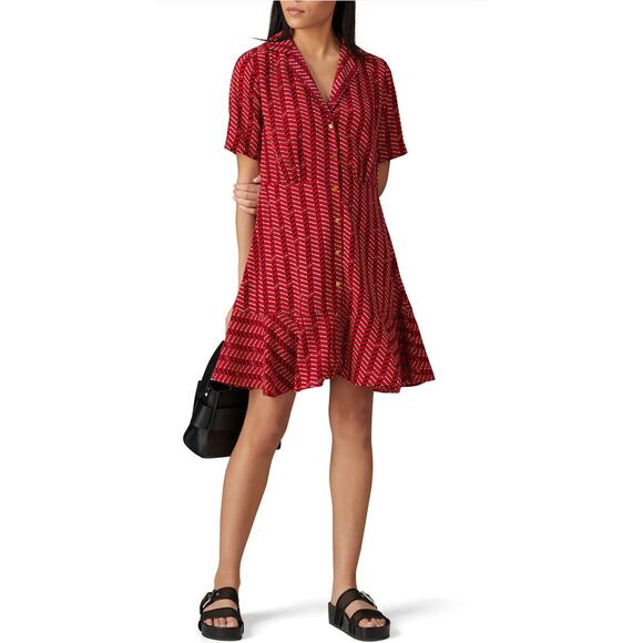 Scotch & Soda Allover Summer Shirtdress Red Black Chevron Knee Length Retro XS - Picture 1 of 11